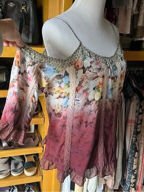 GIMMICKS by Buckle Floral Ombre Cold-Shoulder Women's Blouse-M